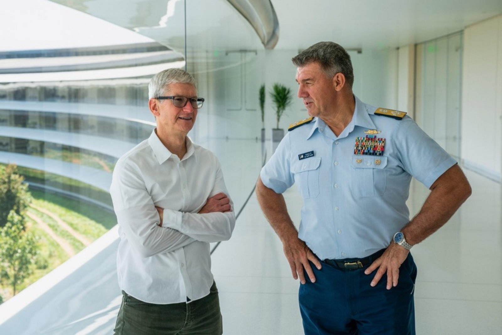 Apple CEO Tim Cook Meets With Coast Guard Admiral Karl Schultz at Apple Park